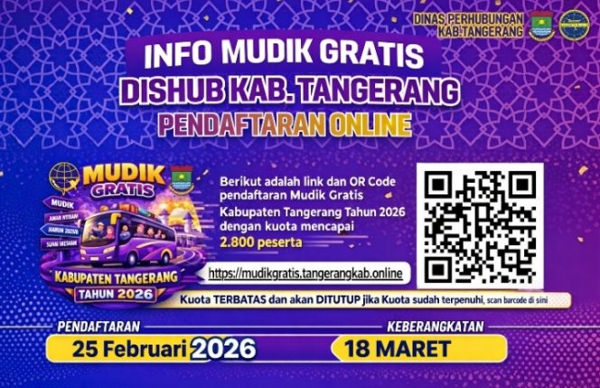 
 Pendaftaran Mudik Gratis Kabupaten Tangerang Dibuka Online 25 Februari 2026, Berangkat 18 Maret