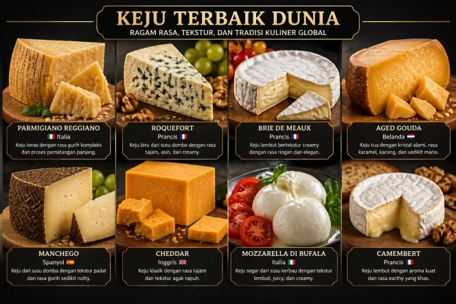 
 Ragam keju premium dunia seperti Parmigiano hingga Mozzarella kian diminati di industri kuliner modern