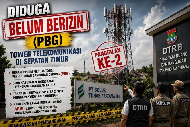 
 Ilustrasi polemik pembangunan tower telekomunikasi di Desa Lebak Wangi, Kecamatan Sepatan Timur, Kabupaten Tangerang, yang diduga belum mengantongi Persetujuan Bangunan Gedung (PBG) dan telah mendapat panggilan kedua dari DTRB Kabupaten Tangerang.