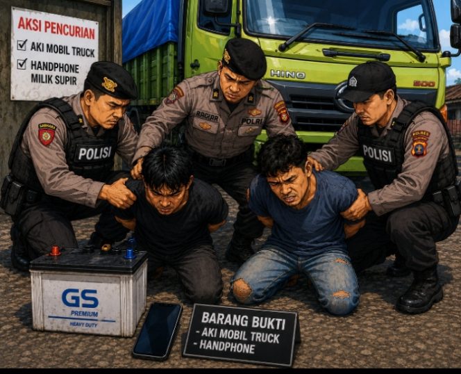 
 Polres Pelabuhan Tanjung Priok Amankan Dua Anak Pelaku Pencurian AKI Truk Trailer dan Handphone Sopir di NPCT 1 Kalibaru