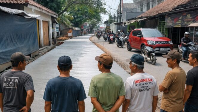 Ilustrasi: Betonisasi jalan raya Pisangan - Pakuhaji Kabupaten Tangerang