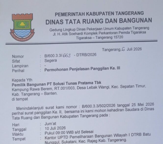 Foto : Surat Pemanggilan Klarifikasi ke 3 dari UPT 1 DTRB Rajeg 