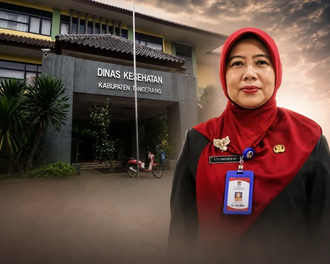 Kalau yang dimaksud keterangan gambar sesuai visual foto, lebih tepat:  Keterangan Foto: Gedung Dinas Kesehatan Kabupaten Tangerang dan Sekretaris Dinkes Kabupaten Tangerang, dr. Sri Indriani, M.K.M. (Editor : Muhayar Redaktur Gmanews.id)